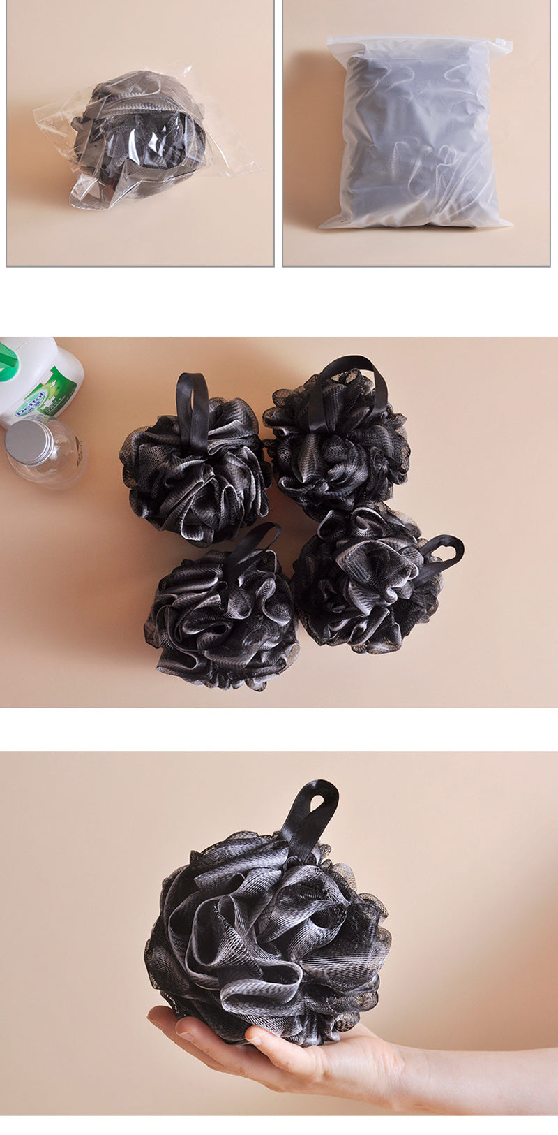 Lalasis 60 gram black natural shower puff ball loofah bath sponge